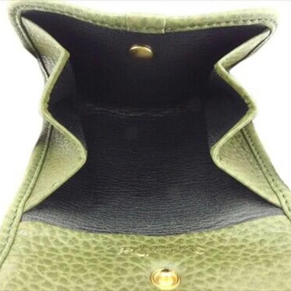 Dior Coin Purse Green Beige Gold leather Woman unisex Authentic Used T9388